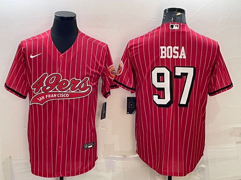 Men San Francisco 49ers 97 Bosa Red stripe 2022 Nike Co branded NFL Jerseys